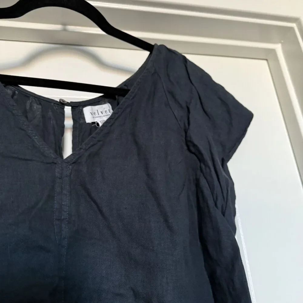 Velvet Graham Spencer 100% linen black fluttler sleeve top classic XL - Picture 4 of 11